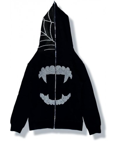 Y2k Skeleton Full Zip Up Hoodies Women Men Rhinestone Skull Graphic Print Sweatshirt Gothic Oversized Jackets O-black $12.49 ...