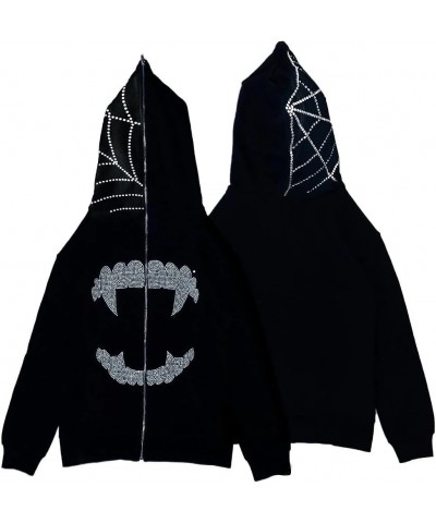 Y2k Skeleton Full Zip Up Hoodies Women Men Rhinestone Skull Graphic Print Sweatshirt Gothic Oversized Jackets O-black $12.49 ...