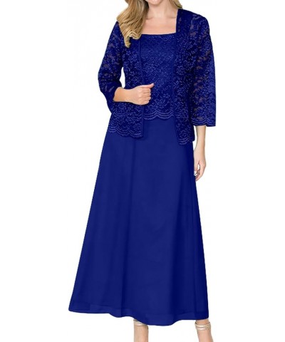Classy Mother of The Bride Dresses A-line Mother of Groom Dress Chiffon Formal Wedding Guest Dress Lace Jacket Royal Blue $36...