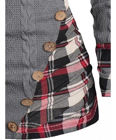 Plaid Splicing Button Decor Cable Hoodie,Womens Casual Long Sleeve Pullover Fall Winter Sweatshirt Red Medium $20.64 Hoodies ...