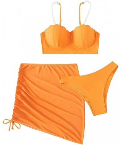 QerMiosap Strappy Seashell Bikini Top Gradient Mermaid Swim Tops Push Up Bathing Suit Tops for Bathing Suits for Teen 03b-ora...