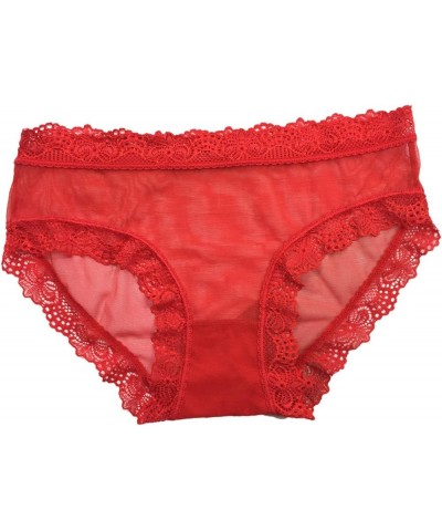 Transparent Lingerie Low Color Breathable Women's Underpants Sexy Fashion 5PCS Mesh Lace Solid Waist Long Ling Red $11.39 Lin...