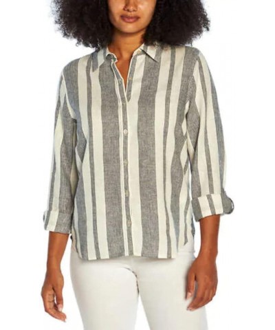 Women's Long Sleeve Linen Blend Top Island Stripe (Light Blue) $9.71 Blouses