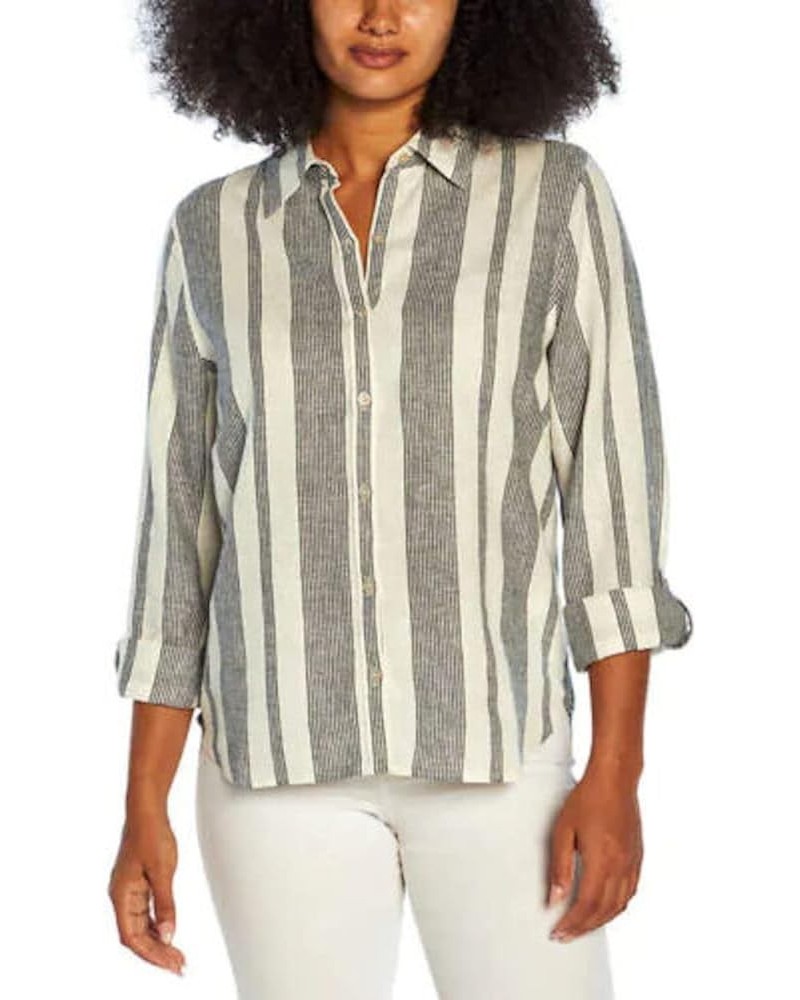 Women's Long Sleeve Linen Blend Top Island Stripe (Light Blue) $9.71 Blouses