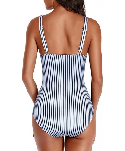 Women's Ruffle One Piece Swimsuits Tummy Control Bathing Suit V Neck Swimwear Slimming for Teen Girls Striped $19.71 Swimsuits