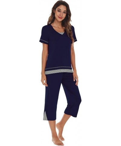 Pajamas Set for Women Summer Sleepwear Soft Tops Capri Pants Viscsoe from Bamboo Lounge Pjs S-XXL A-navy $25.19 Sleep & Lounge