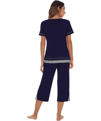 Pajamas Set for Women Summer Sleepwear Soft Tops Capri Pants Viscsoe from Bamboo Lounge Pjs S-XXL A-navy $25.19 Sleep & Lounge