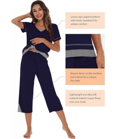 Pajamas Set for Women Summer Sleepwear Soft Tops Capri Pants Viscsoe from Bamboo Lounge Pjs S-XXL A-navy $25.19 Sleep & Lounge