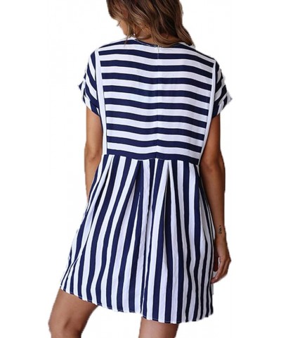 Womens Summer Striped Short Sleeve T-Shirt Dresses Casual Swing Aline Dresses with Pocket 02 Navy Blue $14.70 Dresses