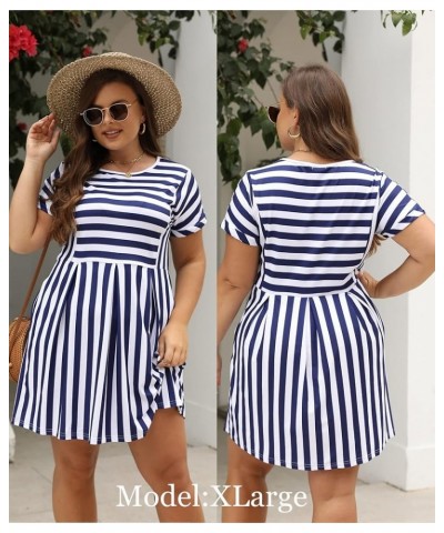 Womens Summer Striped Short Sleeve T-Shirt Dresses Casual Swing Aline Dresses with Pocket 02 Navy Blue $14.70 Dresses