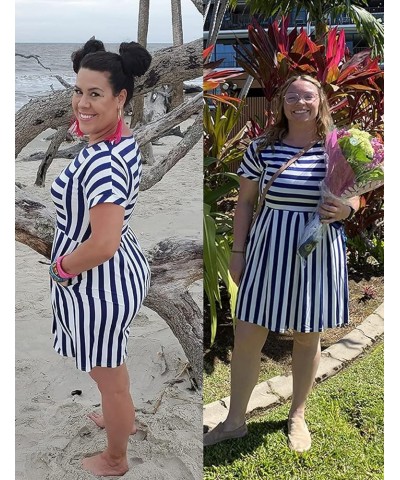 Womens Summer Striped Short Sleeve T-Shirt Dresses Casual Swing Aline Dresses with Pocket 02 Navy Blue $14.70 Dresses