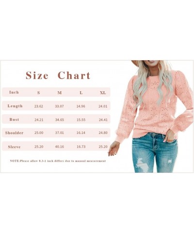 Womens Cute Puff Long Sleeve Pullover Sweaters Soft Lightweight Crewneck Fall Knitted Sweater Tops Wine Red $24.93 Sweaters