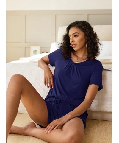 Women's Shorts Pajama Set Short Sleeve Sleepwear Nightwear Pjs S-XXL Navy Blue $11.00 Sleep & Lounge