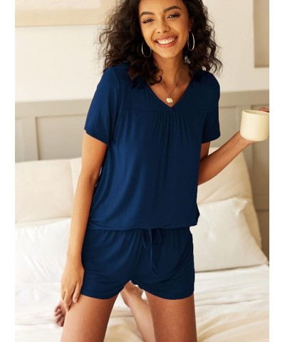 Women's Shorts Pajama Set Short Sleeve Sleepwear Nightwear Pjs S-XXL Navy Blue $11.00 Sleep & Lounge