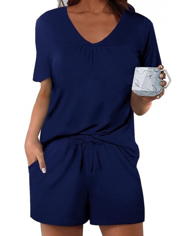 Women's Shorts Pajama Set Short Sleeve Sleepwear Nightwear Pjs S-XXL Navy Blue $11.00 Sleep & Lounge