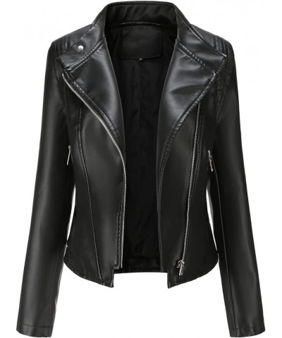 Fashion Faux Leather Jacket Women Pu Zip-up Short Top Outwear Fitted Slim Coat Black $17.84 Jackets