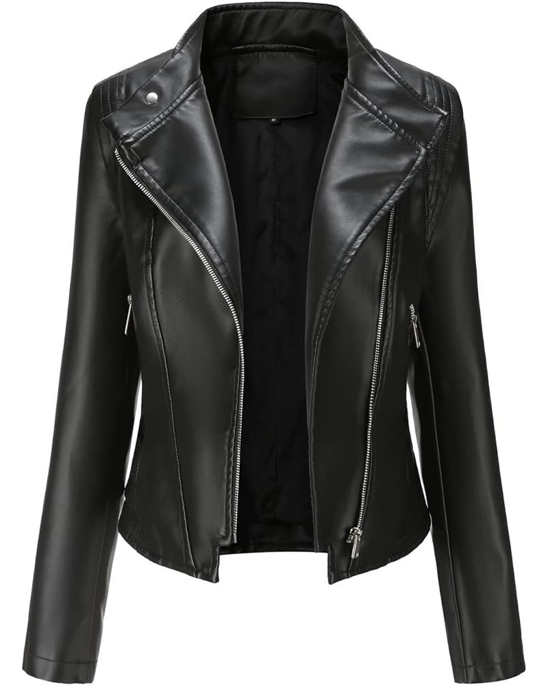 Fashion Faux Leather Jacket Women Pu Zip-up Short Top Outwear Fitted Slim Coat Black $17.84 Jackets