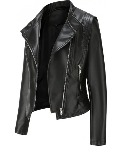 Fashion Faux Leather Jacket Women Pu Zip-up Short Top Outwear Fitted Slim Coat Black $17.84 Jackets