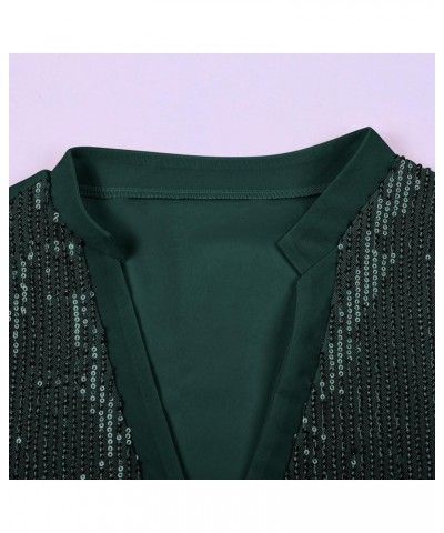 Sequin Blouse for Women Long Sleeve V-Neck Shiny Sequined Tops Shirt Casual Holiday Glitter Party T-Shirt 05 Green $10.18 Blo...