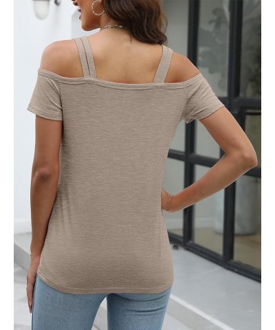 Womens Cold Shoulder Tops for Women Summer Sexy Cut Out Tops Short Sleeve Criss Cross Casual Shirts Khaki $12.74 T-Shirts