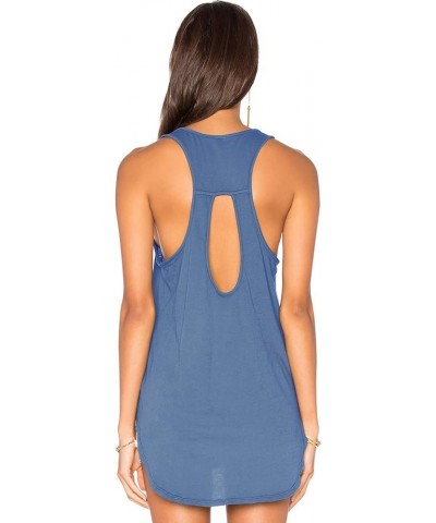Yoga Workout Tops for Women Backless Long Tank Workout Shirts Cover up Summer Sleeveless T Shirts Gray Blue $9.39 Activewear