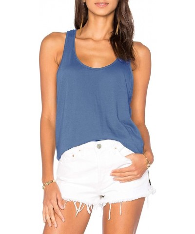 Yoga Workout Tops for Women Backless Long Tank Workout Shirts Cover up Summer Sleeveless T Shirts Gray Blue $9.39 Activewear