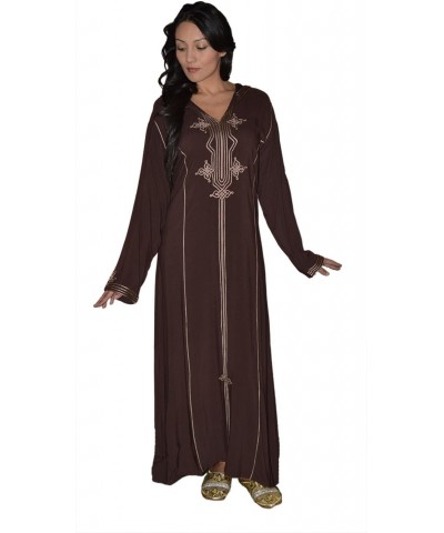 Moroccan Caftans Women Hand Made Djellaba Embroidered Size Large Dark Brown $20.25 Dresses