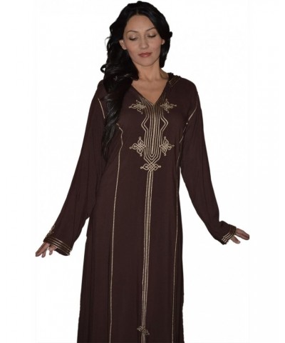 Moroccan Caftans Women Hand Made Djellaba Embroidered Size Large Dark Brown $20.25 Dresses