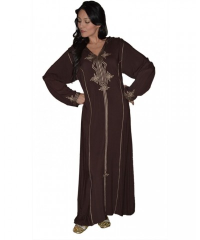 Moroccan Caftans Women Hand Made Djellaba Embroidered Size Large Dark Brown $20.25 Dresses