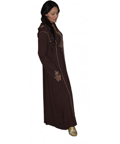 Moroccan Caftans Women Hand Made Djellaba Embroidered Size Large Dark Brown $20.25 Dresses