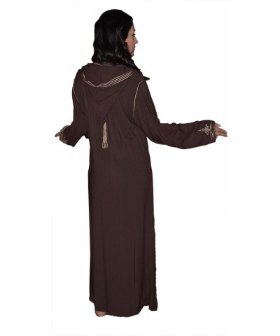 Moroccan Caftans Women Hand Made Djellaba Embroidered Size Large Dark Brown $20.25 Dresses