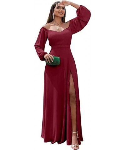 Long Sleeve Off The Shoulder Bridesmaid Dresses Chiffon Long Prom Formal Dress with Slit Evening Party Gown Desert Rose $35.2...