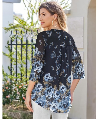 Women's 3/4 Sleeve Shirts Zip Floral Casual Tunic Tops Double Layers Mesh V Neck Blouse A-color 368 $13.49 Tops