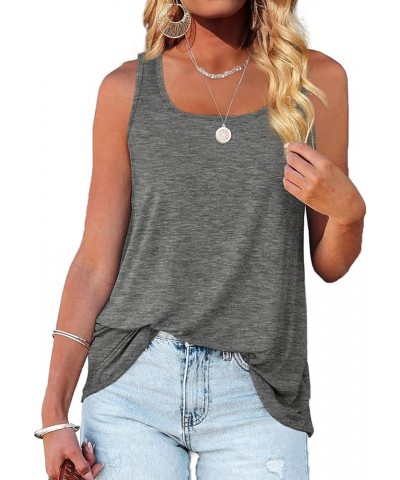 Womens Tank Tops Loose Fit Summer Sleeveless U Square Neck Loose Fit Tunic Tank with Flowy Hem Grey $16.19 Tanks