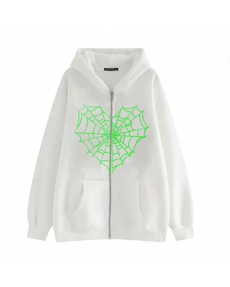 Women's Zip Up Hoodies Oversized Spider Web Sweatshirt Long Sleeve Top Blouses with Pocket 02white $7.30 Hoodies & Sweatshirts