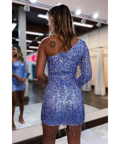 One Shoulder Homecoming Dresses with Sleeves Tight Short Prom Dress for Teens Sequin Cocktail Party Gown Teal $26.46 Dresses