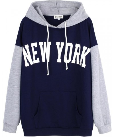 Womens Pullover Hoodies Oversized Graphic Color Block Novelty Hoodie Sweatshirts with Pockets Blue+ New York $12.99 Hoodies &...