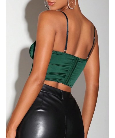 Women's Color Block Sexy Corset Crop Top Spaghetti Strap Hanky Hem Bustier Tops Dark Green $11.88 Tanks