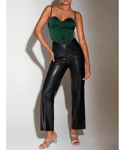 Women's Color Block Sexy Corset Crop Top Spaghetti Strap Hanky Hem Bustier Tops Dark Green $11.88 Tanks