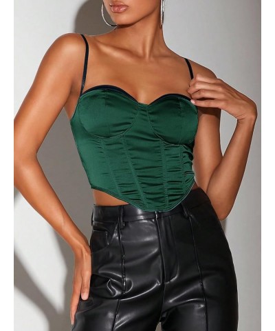 Women's Color Block Sexy Corset Crop Top Spaghetti Strap Hanky Hem Bustier Tops Dark Green $11.88 Tanks