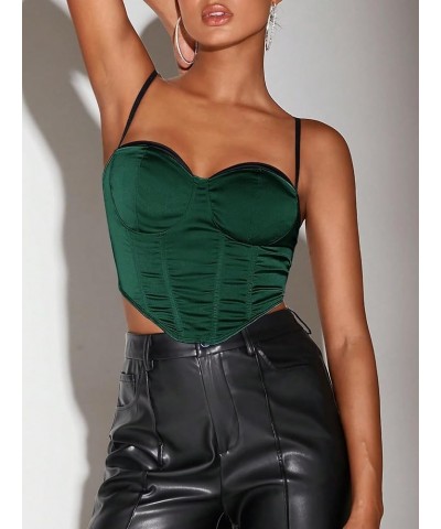 Women's Color Block Sexy Corset Crop Top Spaghetti Strap Hanky Hem Bustier Tops Dark Green $11.88 Tanks