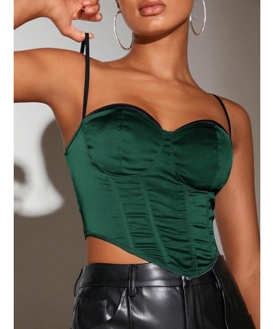 Women's Color Block Sexy Corset Crop Top Spaghetti Strap Hanky Hem Bustier Tops Dark Green $11.88 Tanks