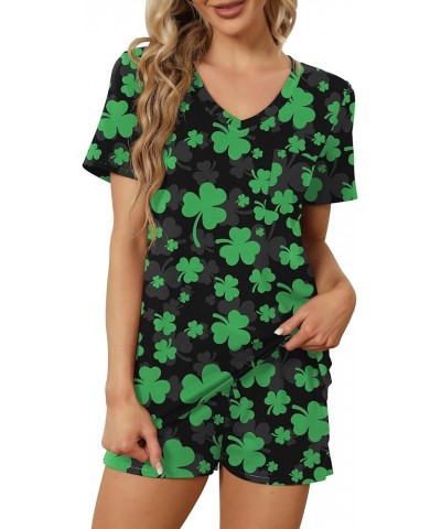 Women's Short Sleeve Pajama Sets with Pockets Casual V Neck 2 Piece Lounge Sets S-3XL Clover $13.06 Sleep & Lounge