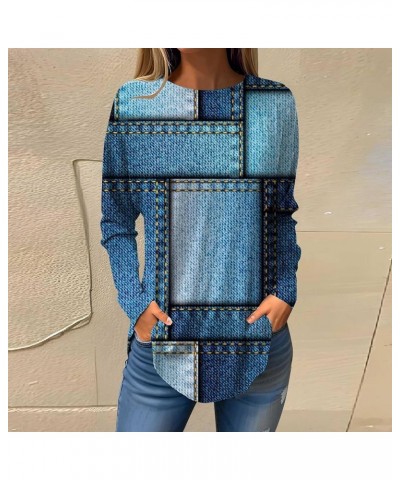 Fall Blouses for Women 2023 Long Sleeve Crewneck Basic Tops Oversized Fashion Soft Tunic to Wear with Leggings Shirts 1-blue ...