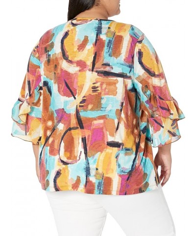 Women's 3 Quarters Sleeve Scoop Neck Top Abstract Multi $10.02 Blouses