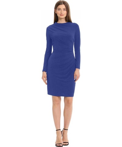 Women's Long Sleeve Side Neck Drape Midi Dress Solid Mj - Sodalite Blue $54.45 Dresses