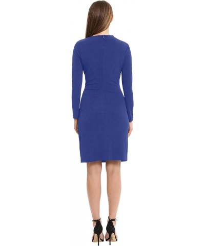 Women's Long Sleeve Side Neck Drape Midi Dress Solid Mj - Sodalite Blue $54.45 Dresses