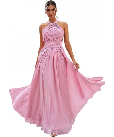 Long Halter Bridesmaid Dresses for Women 2024 A-line Maxi Formal Dresses Elegant with Pockets Dark Pink $24.50 Dresses