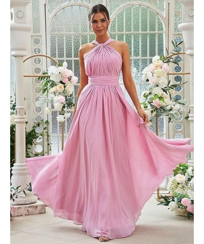 Long Halter Bridesmaid Dresses for Women 2024 A-line Maxi Formal Dresses Elegant with Pockets Dark Pink $24.50 Dresses