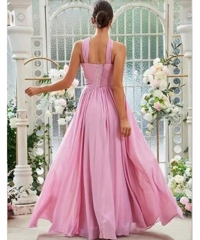 Long Halter Bridesmaid Dresses for Women 2024 A-line Maxi Formal Dresses Elegant with Pockets Dark Pink $24.50 Dresses